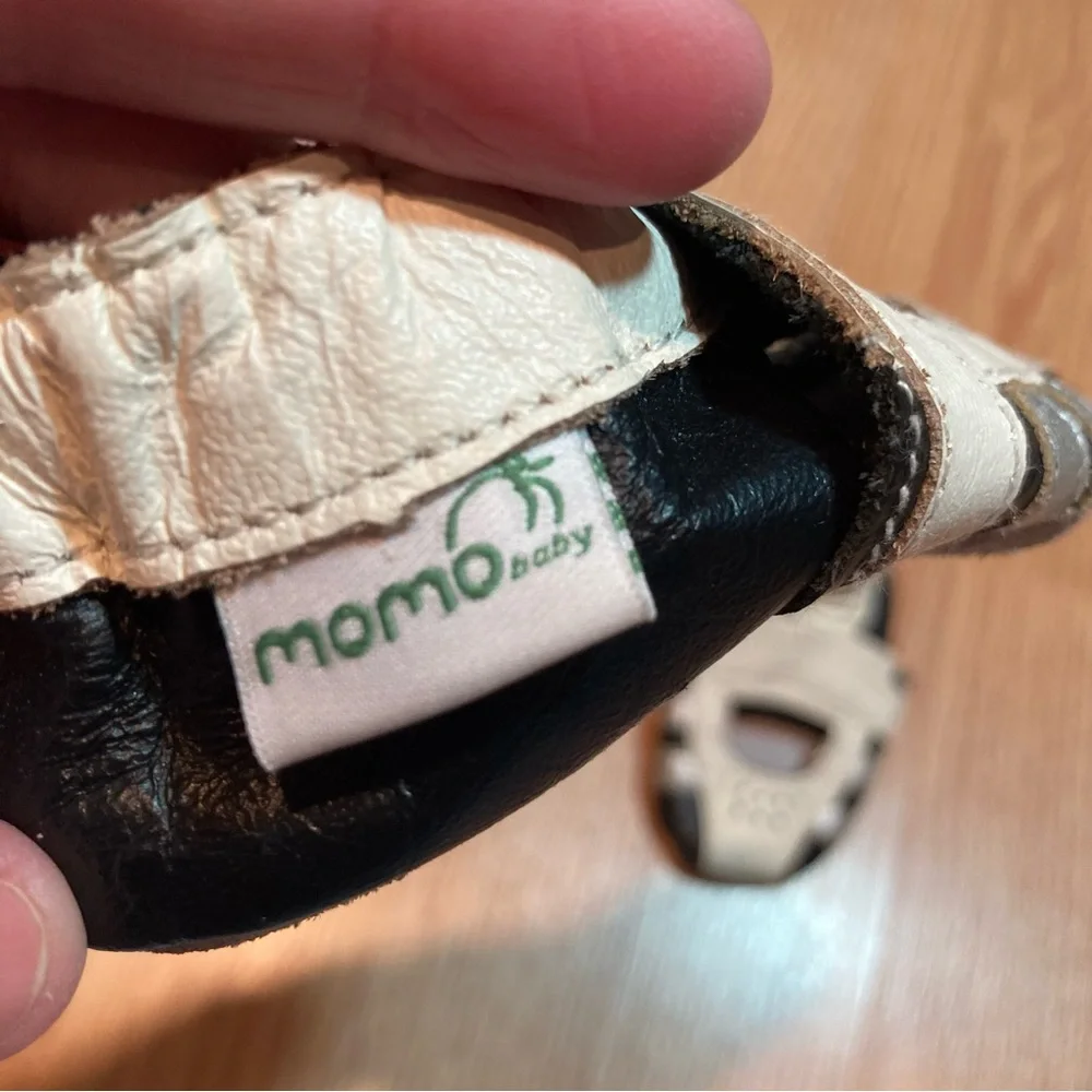 Momo Baby Leather Soft Sole Crib Shoes Black White Silver 0-6 Months Infant